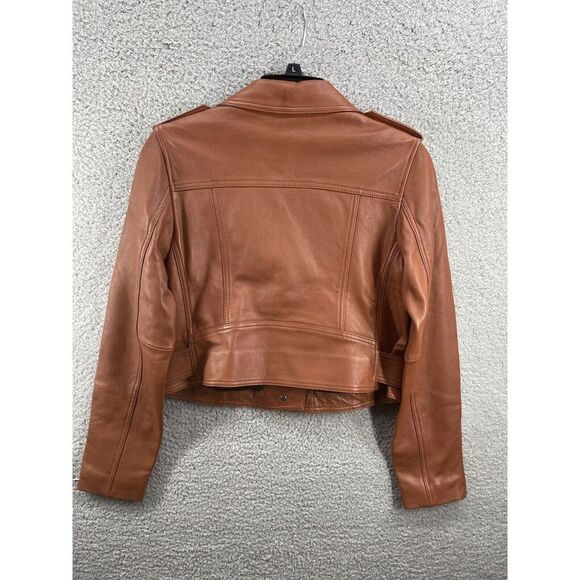 LTH JKt Mya Cropped Leather Biker Jacket Size Medium Brown - Picture 4 of 10